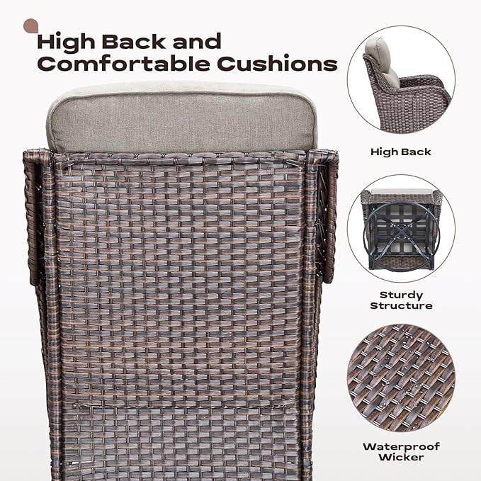 Rilyson Patio Outdoor Swivel Rocker Chairs Set of 2, Waterproof Wicker, High Back, Deep Seating, Wide Armrest, Upgraded 6 inch Thick Cushions, Ideal for Deck Porch Backyard, Brown/Beige