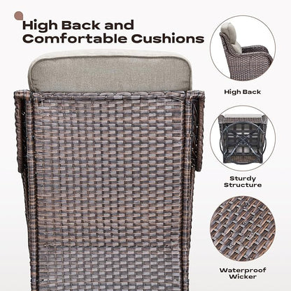 Rilyson Patio Outdoor Swivel Rocker Chairs Set of 2, Waterproof Wicker, High Back, Deep Seating, Wide Armrest, Upgraded 6 inch Thick Cushions, Ideal for Deck Porch Backyard, Brown/Beige