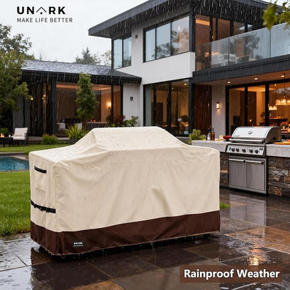 110 Inch Extra Large Grill Cover Kitchen Island Cover Large Island Grill Cover for Outdoor Grill Outdoor Kitchen Cover Heavy Duty Waterproof 110" L x 44" W x 48" H, Beige and Brown