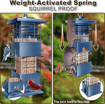 Bird Feeder Squirrel Proof, Metal Anti-Squirrel for Outdoors Hanging, 3LBS Wild Birdseed Feeders for Cardinal Blue Jay Outside (Blue)