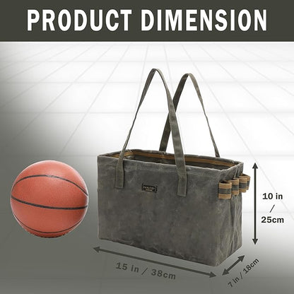 Canvas Tool Tote Bag | 16OZ Waxed Canvas Tool Carrying Bag - with 8 Pockets & Top Metal Support Rods, Rectangular Top Open Tool Tote Bag for Chisels Wrench Hammer Level | Army Green