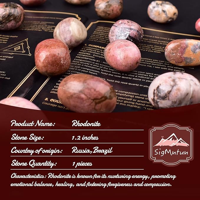 Polished Rhodonite Stone Set Crystals,1.2" 1 Piece Handpicked Natural Tumbled Gemstones Rocks, Healing Crystal for Reiki, Chakra, Healing, Home Decor
