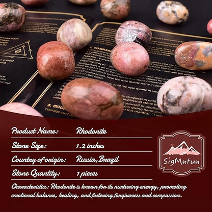 Polished Rhodonite Stone Set Crystals,1.2" 1 Piece Handpicked Natural Tumbled Gemstones Rocks, Healing Crystal for Reiki, Chakra, Healing, Home Decor