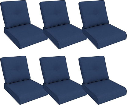 Outdoor Chair Cushions Set for Patio Furniture, 22x25/22x24 Inch, Waterproof & Fade Resistant Patio Chair Cushions, Thick Patio Furniture Cushion for Chair, Sofa, and Couch (Blue, 6 Set)