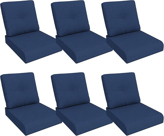 Outdoor Chair Cushions Set for Patio Furniture, 22x25/22x24 Inch, Waterproof & Fade Resistant Patio Chair Cushions, Thick Patio Furniture Cushion for Chair, Sofa, and Couch (Blue, 6 Set)