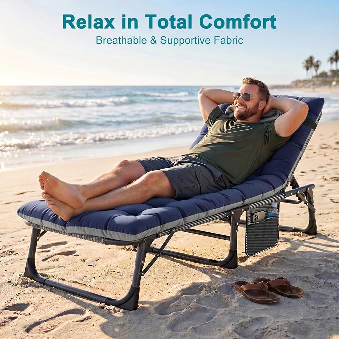 ABORON Tanning Chairs, 2 Pack, 5-Position Padded Folding Loungers | Set of 2 folding chaise lounges with 5-position backs, padded mats and pillows; supports up to 500 lb per chair.