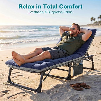 ABORON Tanning Chairs, 2 Pack, 5-Position Padded Folding Loungers | Set of 2 folding chaise lounges with 5-position backs, padded mats and pillows; supports up to 500 lb per chair.