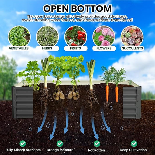 GarveeHome 6 * 3 * 1.5FT Raised Garden Bed Kit, Galvanized Raised Garden Beds Outdoor for Gardening, Above Planter Boxes, Large Garden Bed for Vegetables, Fruits, Dark Grey, 2 Pcs