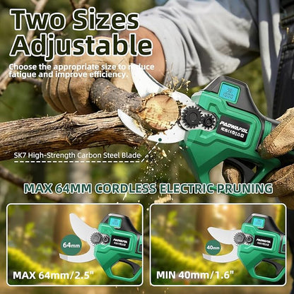 2.5" Cutting Diameter, 2-in-1 Pole Electric Pruning Shears - Brushless Motor, 15ft Reach,21V Dual 4.0Ah Batteries, Extra Sk7 Blade, Stainless Steel Pole, 2 Modes Adjustable for Tree & Flower