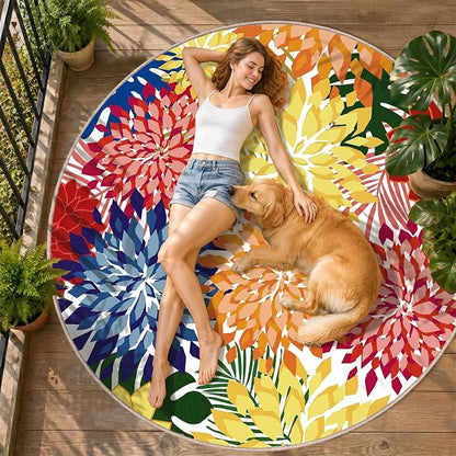 ZonLi Colorful Outdoor Rug 6x6Ft Waterproof Multicolored Indoor Area Rug Washable Outdoor Patio Rugs Tropical Floral Non Slip Outdoor Carpet for Living Room, Pool,Backyard,Deck,Camping