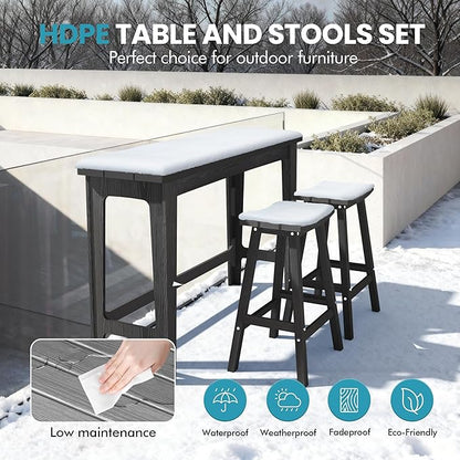 Ciokea Heavy-Duty Outdoor Bar Set, Rectangle High Top Table and 2 Pcs 29" Stools Set, HDPE Modern Patio Bar Set for Outside Bistro Backyard Balcony Deck Outside, Black