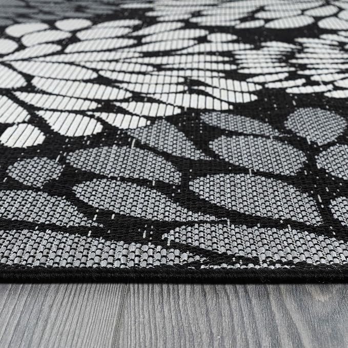 Beverly Rug Outdoor Rug 10x14 Modern Exotic Tropical Leaf Area Rugs for Indoor and Outdoor Patio Deck Porch Garden Water Resistant Washable Outside Carpet (10 x 14 Dark Gray)