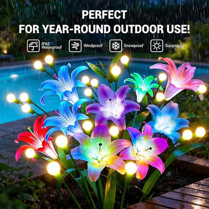 WdtPro Upgraded Solar Lights Outdoor Garden Decor: 8 Pack Solar Firefly Swaying Light with Color Changing LED Lily, Waterproof Decorative Flowers for Yard Patio Pathway Lawn, Gardening Gifts for Women