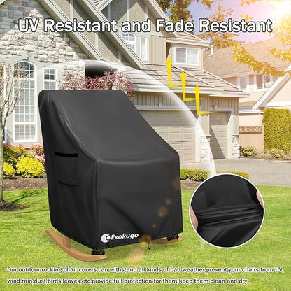 Rocking Chair Cover 2 Pack 600D Heavy Duty Waterproof - Patio Furniture Covers for Outdoor Rocking Chairs - All Weather Protection 27x34x45 Inches Black