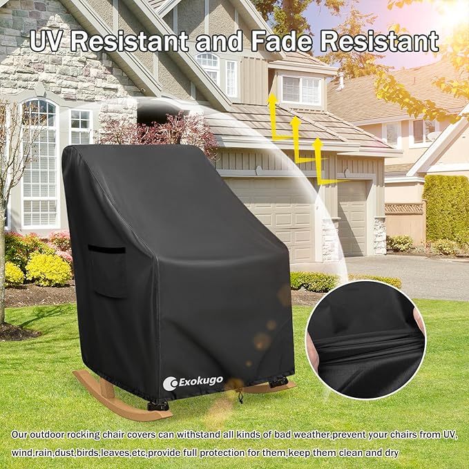 Outdoor Rocking Chair Covers 4 Pack 600D Heavy Duty Waterproof - Patio Furniture Covers for Outdoor Rocking Chairs - All Weather Protection 27x34x45 Inches Black