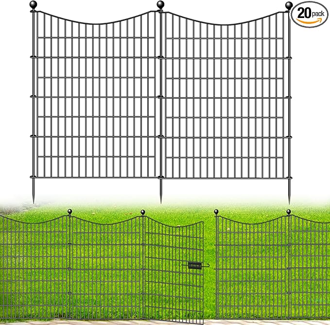 20 Panels Decorative Garden Fence with Gate, 40 in(H) X 47.2 ft(L) No Dig Dog Fence Animal Barrier Outdoor for Yard, Rustproof Metal Garden Edging and Borders, Temporary Fencing Stakes