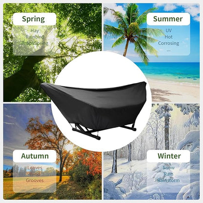 Hammock Cover Waterproof,10-15FT Outdoor Hammock Covers with Elastic Ropes,Adjustable Buckle and Zip,420D Oxford HammockBeds Cover for Garden,Patio,Beach Hammocks Stand (Black, 15FT)