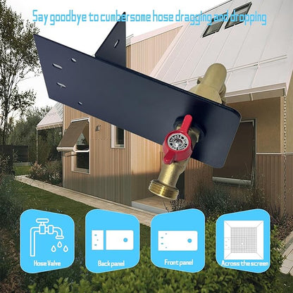 Garden hose faucets, backyard hose holders, outdoor balcony Hose Bibb Valve, faucet screen clamping bases, faucet holders for laying a hose in a lanai or any screened window (BLACK)