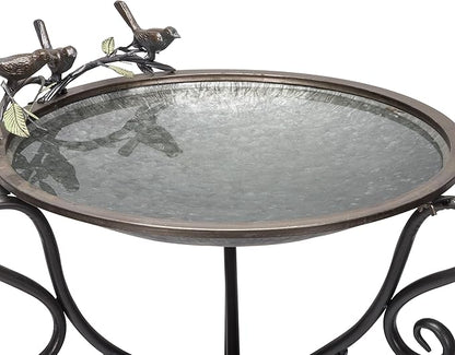 Alpine Corporation Vintage Metal Birdbath with Twigs and Bird Figurines - Iron Outdoor Decor for Garden, Patio, Deck, Porch