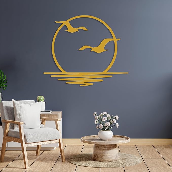 Sunrise Metal Wall Art, Sunset Metal Wall Decor for Living Room, Sunshine Line Art Home Decor Outdoor Indoor, Sun Design Modern Artwork for Walls, Abstract Sunset Wall Decor, Housewarming Gifts