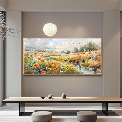 QIYILEXWART Large Wall Decor For Living Room Canvas Wall Art For Office Modern Wall Decorations For Bedroom Colorful Wildflower Landscape Painting Farmhouse Pictures Artwork Room Home Decor 24x48 In