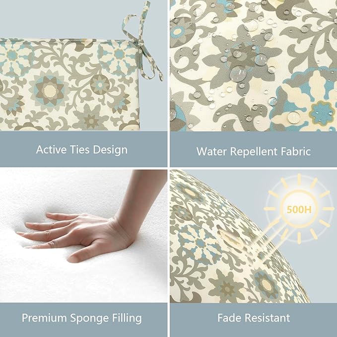 LVTXIII Outdoor Chair Cushions 18.5"x16"x2" Pack of 2, Water-Repellent Square Corner Memory Foam Seat Cushions with Ties for Garden Patio Furniture, Floral Symphony‌