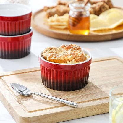 MALACASA Ramekins 8 oz Oven Safe, Large Ceramic Souffle Dishes for Baking & Serving, Stoneware Custard Cups Ramekin for Creme Brulee, Baking Bowls Set of 6, Red, Series RAMEKIN-DISH