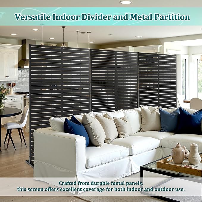 Metal Privacy Screen Outdoor Privacy Screen, Freestanding Fence Panel for Outside, 72''H×44''W, Decorative Screen Panel for Backyard/Patio/Deck
