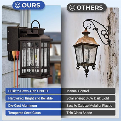 Porch Lights Outdoor with GFCI Outlet, Modern Oil Rubbed Bronze Exterior Lighting Fixtures with Gold Trim, Aluminum Waterproof Outdoor Light Fixtures Wall Mount for Garage, Garden, Entrance