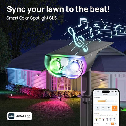 Linkind Smart Solar Lights Outdoor SL5 with Motion Sensor, APP Control Color Changing Solar Spot Lights Outdoor Waterproof, IP65 Landscape Lighting for Yard, Garden, Patio, Path(6 Pack)