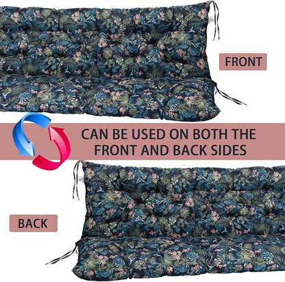 Swing Replacement Seat Cushions, 2-3 Seater Bench Cushions for Outdoor Furnitur with Backrest, Garden Recliner Seat Cushions Waterproof Sofa Pads (Leaves+Flower Pattern, 60x40in)