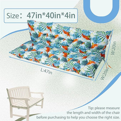 2/3 Seater Swing Replacement Cushion, Waterproof Porch Swing Cushions with Backrest, Thickened Bench Cushions for Outdoor Furniture, for Outdoor Patio Swing (Summer, 47 * 40 in)