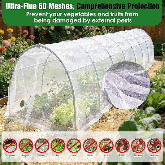 10 X 60FT Garden Mesh Netting Ultra Fine Mesh Netting Pest Barrier for Raised Beds, Mosquito Insect Bug Bird Netting for Blueberry Bushes Strawberry Fruits Vegetables Flowers Plants Cover Protection