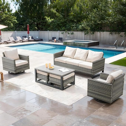 Rilyson Wicker Outdoor Couch Patio Sofa - 3 Seater Rattan Outdoor Patio Couch with Waterproof Wicker,Comfortable Cushions and Sturdy Metal Frame for Outside Porch Deck Backyard(Mixed Grey/Beige)
