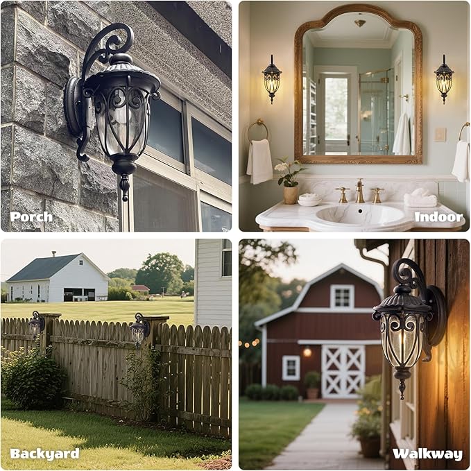 Large Dusk to Dawn Outdoor Wall Light for Garage, 23 Inch Bronze Exterior Wall Lantern Sconce for Porch, Waterproof Aluminium Light Fxitures for Outside House, Entryway, Front Door