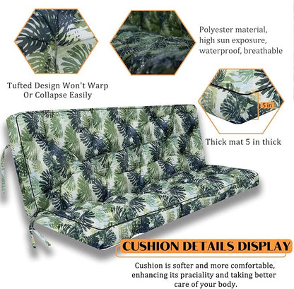 Swing Replacement Seat Cushions, 2-3 Seater Bench Cushions for Outdoor Furnitur with Backrest, Garden Recliner Seat Cushions Waterproof Sofa Pads (Palm Leaves, 55x40in)