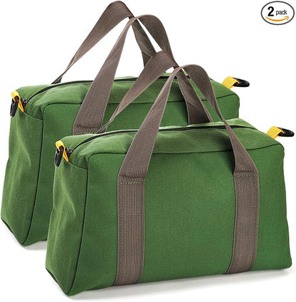 WRINGKIT 2 Pack Wide Mouth Tool Bags, 14" Heavy Duty Canvas Tool Storage Bag, Large Capacity Zipper Utility Tools Tote Organizer Pouch for Electricians, Carpenter, Mechanic