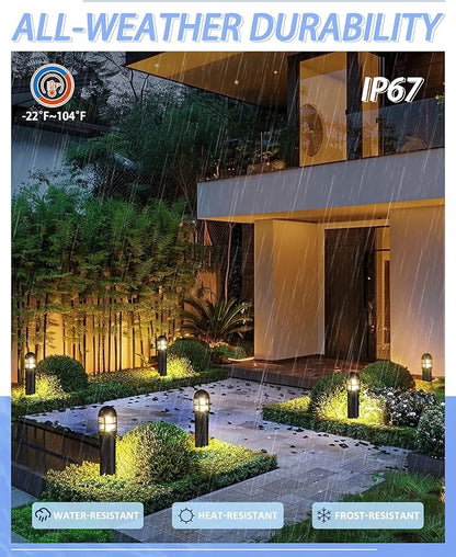2 Pack 12V LED Bollard Pathway Lights, High Brightness 200LM, IP67 Waterproof Yard Walkway Lighting, Cast-Aluminum, 2700K Warm White for Outdoor Garden Decor