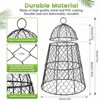 8 Pcs Garden Cloches for Plants, Metal Extra Large Chicken Wire Cloche Plant Covers, Garden Netting Plant Protectors from Animals to Keep Squirrel, Rabbit, Chicken and Bird Out 17" H x 13" D Black