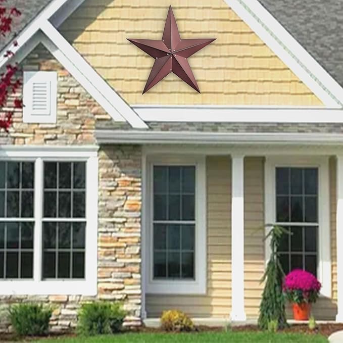 JoyEvy 36" Large Barn Star-Red Black Barn Stars Outdoor Decoration-Metal Star for Outside Texas Stars Art Rustic Vintage Western Country Home Farmhouse Primitive House Decor- Primitive Wall Décor