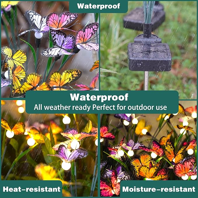 TONULAX Solar Garden Lights - 10 Pack Swaying Butterfly Light, Swaying in The Wind, Solar Outdoor Lights, Yard Patio Pathway Decoration, High Flexibility Iron Wire & Realistic Butterflies(10 Pack)