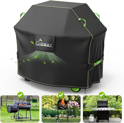 UIRWAY Gas Grill Cover 52 Inch, Waterproof, UV & Fade Resistant BBQ Grill Cover for Outdoor, Barbecue Cover with Reflective Strip and Air Vent for Weber, Dyna-glo, Char-Broil, Nexgrill, etc. Black