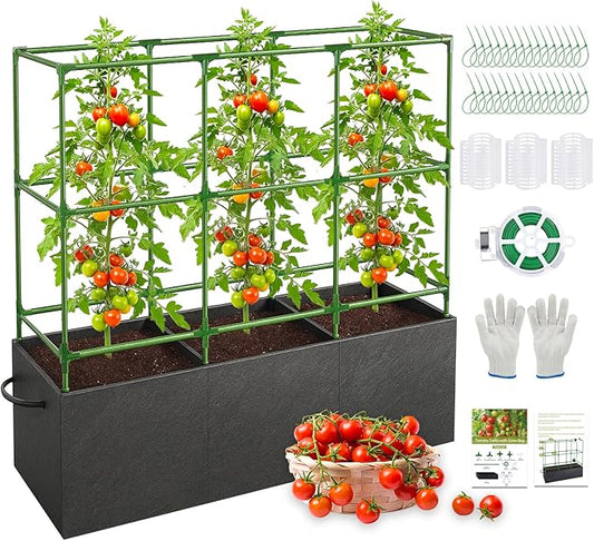 51x17x49 Inch Garden Tomato Cages Planter with 46 Gallon Grow Bags, Square Plant Support Trellis,for Vertical Climbing Plants Vegetables Fruits Flowers Outdoor Gardening Supplies