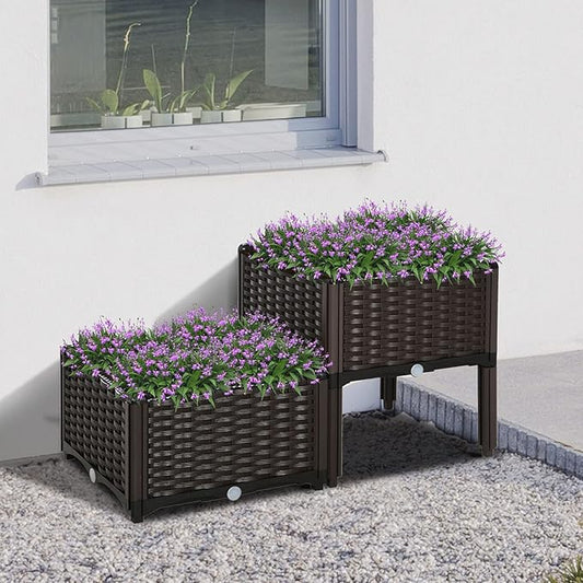 Outsunny 2 Piece Raised Garden Bed with Legs, Planter Box Raised Bed to Grow Flowers, Herbs & Vegetables, Brown