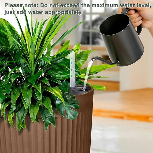 Set of 2 Large Planter Outdoor Self Watering Pots for Indoor Plants, 24" Tall Planters with Drainage Hole for Patio, Garden (Brown Ribbed)