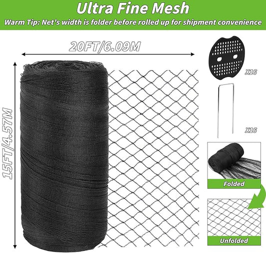 Garden Mesh Netting 15x20 FT - Heavy Duty Bird Net, Mesh Pest Barrier Reusable Ultra Fine Deer Fence Netting Crops Row Cover Raised Bed Protect Fruits Flower Vegetables from Bird Deer Squirrel