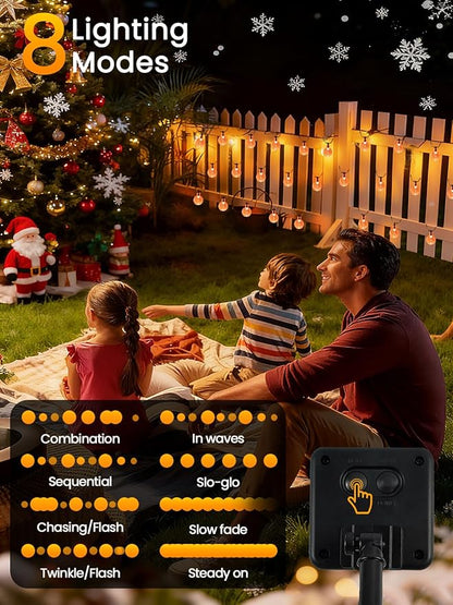 LORRYTE 2-Pack 100 LED Orange Solar Christmas Lights Outdoor - 64FT Waterproof Solar Globe String Lights with 8 Lighting Modes, Solar Outdoor Christmas Decorations for Tree Garden Patio Party