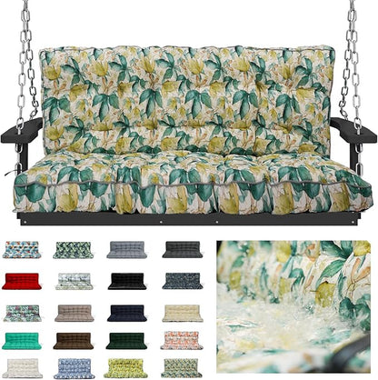 Swing Replacement Cushions with Backrest, 2 or 3 Seater Waterproof Non-Slip Overstuffed Swing Pad, Outdoor Bench Cushion for Porch Chair Swings Garden Furniture (Clover, 40 * 63 in)