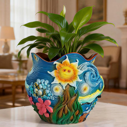 Sunflower Starry Sky Plant Pots-Cute Unique Flower Pots with Drainage Hole, Resin Planters for Indoor Outdoor Succulent Planter, Plant Gifts for Mother's Day, Birthday, Christmas(Colours)