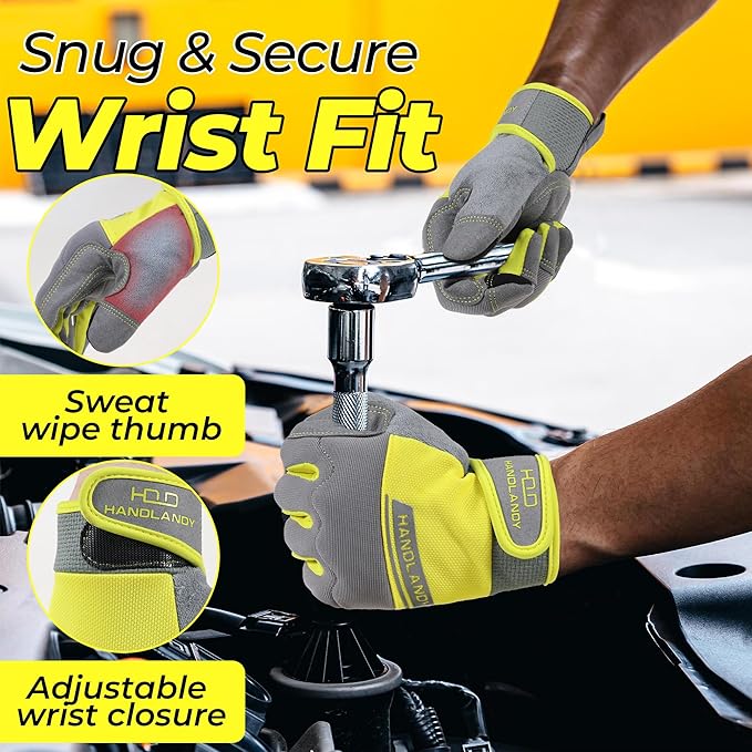 HANDLANDY Work Gloves for Men & Women, Utility Mechanic Working Gloves Touch Screen, Flexible Gardening Gloves for Yard